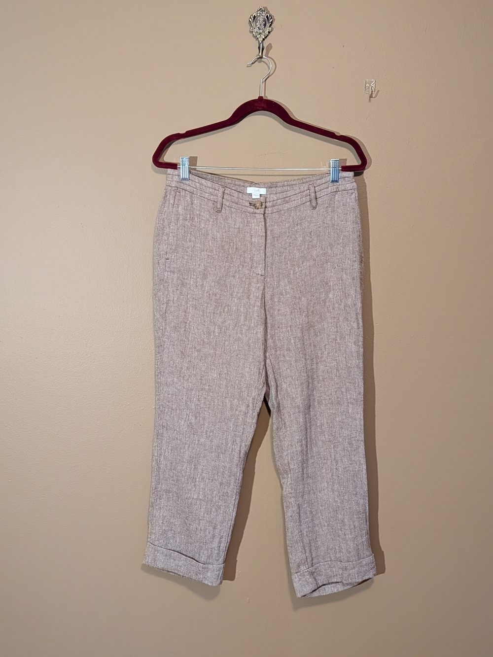 J. Jill Tan Herringbone Linen-Blend Trousers. Office. Fall.